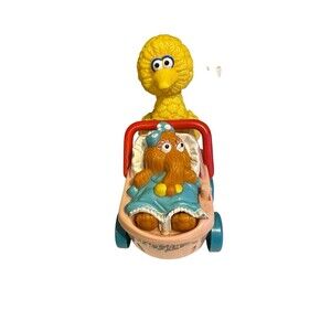 Vtg ILLCO Sesame Street Big Bird w/ Snuffleupagus in Carriage Toy Untested